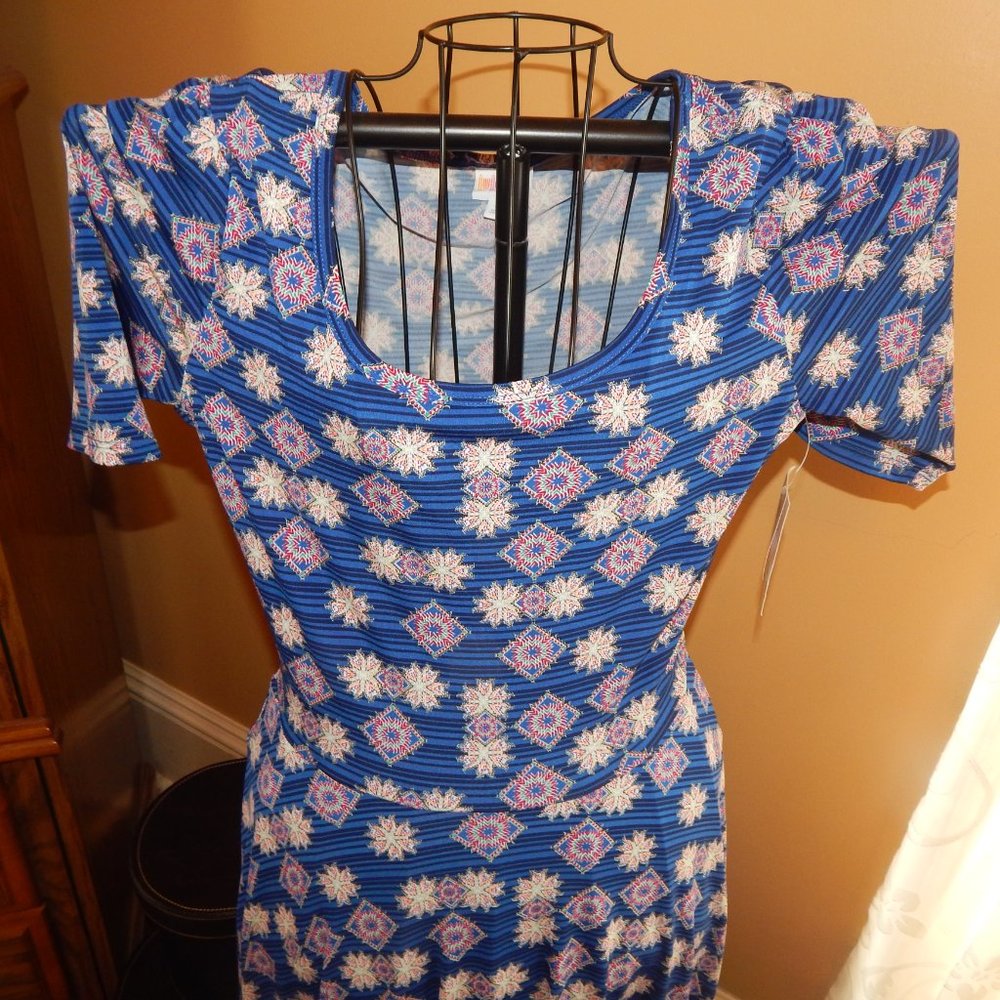 LuLaRoe "Nicole" Dress  NWT  Size L  Blue Multi-Color - Picture 3 of 7